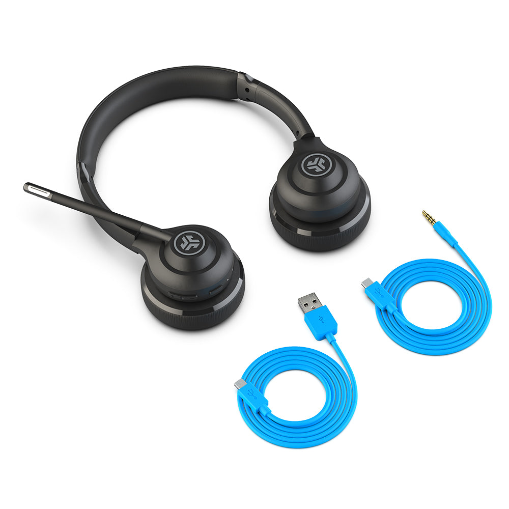  JLab Go Work - Auriculares inalámbricos con micrófono,  auriculares Bluetooth para PC con más de 45 horas de reproducción y  conexión multipunto a computadora portátil y móvil, auriculares con cable o  